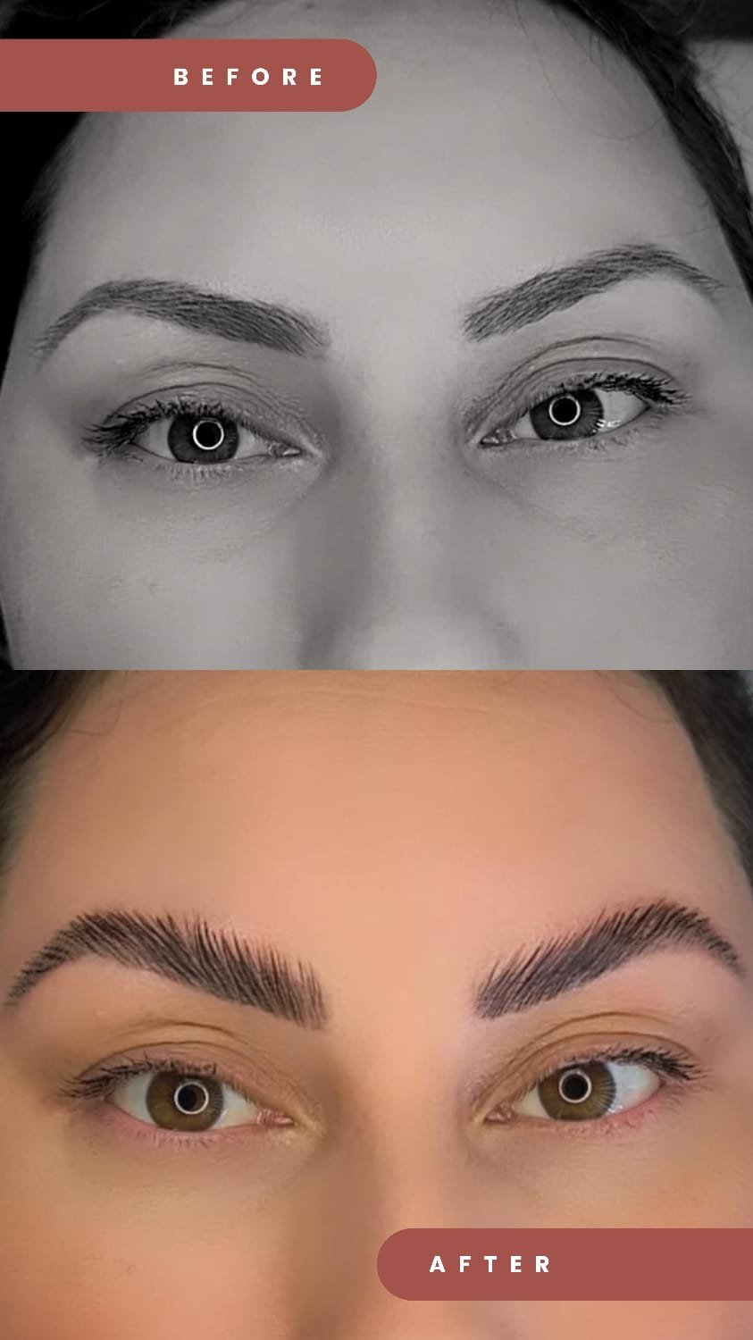 Antes e depois de brow lamination